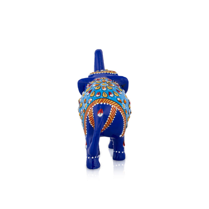 Trunk Up Elephant Statue - 3 x 4 Inches | Metal Elephant Idol/ Painted Elephant Sculpture for Home Decor - Table Stand Accessories
