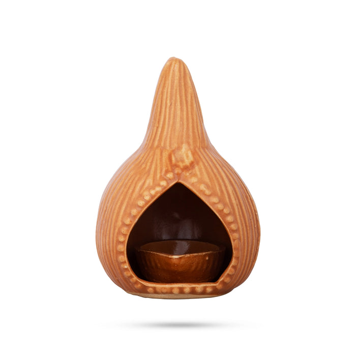 Agal Vilakku - 5 x 3.5 Inches | Coconut Shape Ceramic Lamp/ Karthik Deep for Pooja