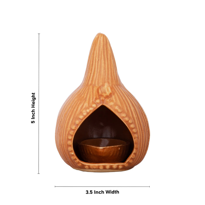 Agal Vilakku - 5 x 3.5 Inches | Coconut Shape Ceramic Lamp/ Karthik Deep for Pooja