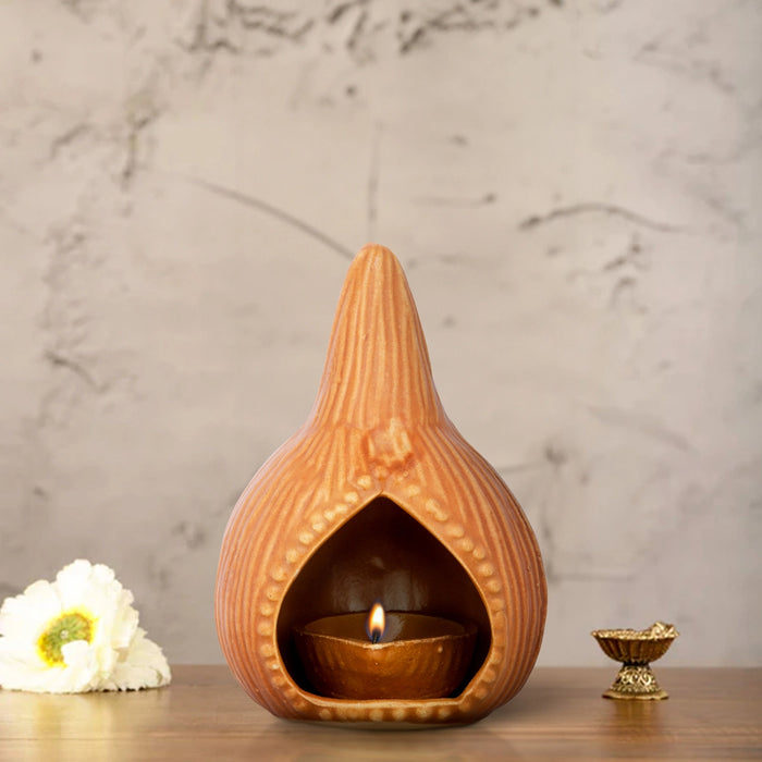 Agal Vilakku - 5 x 3.5 Inches | Coconut Shape Ceramic Lamp/ Karthik Deep for Pooja