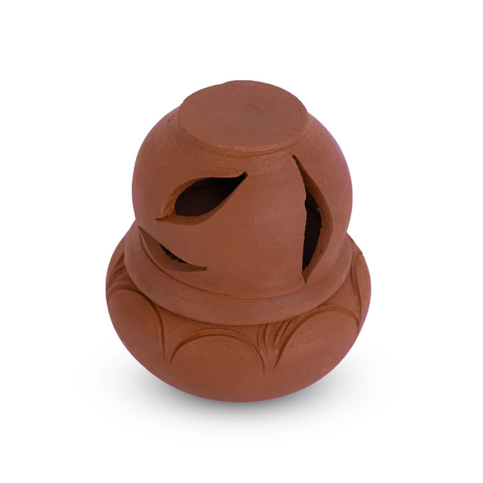 Dhoom Pot With Lid - 4 x 3 Inches | Sambrani Holder/ Terracotta Clay Incense Burner For Pooja And Fragrance - Sambrani Stand