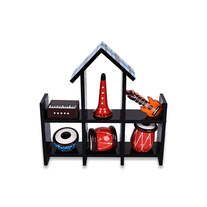 Instrument House - 8 X 7.5 Inches | Wooden House Shelf/ Decorative Showpiece/ Musical Instrument Display - Table Stand Accessories