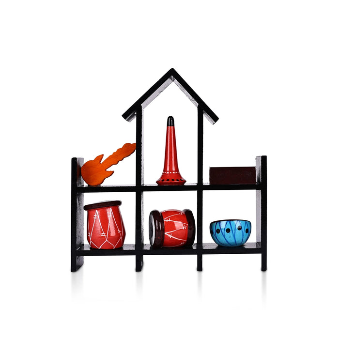Instrument House - 8 X 7.5 Inches | Wooden House Shelf/ Decorative Showpiece/ Musical Instrument Display - Table Stand Accessories