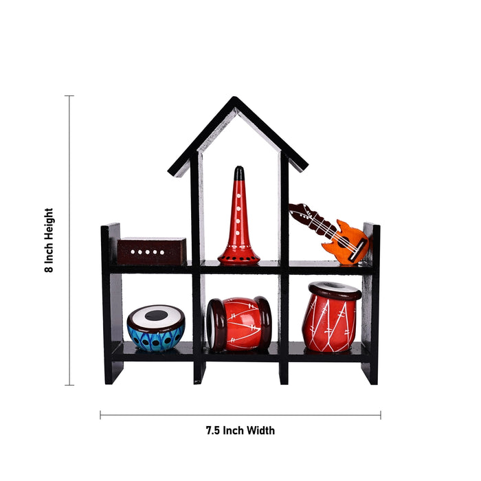 Instrument House - 8 X 7.5 Inches | Wooden House Shelf/ Decorative Showpiece/ Musical Instrument Display - Table Stand Accessories