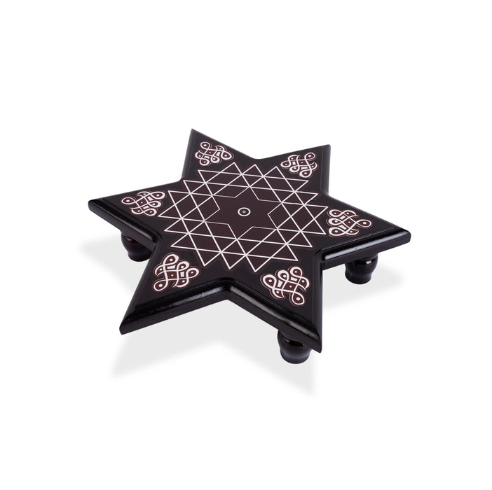 Star Manai Palagai - 2 x 10 Inches | Rangoli Design Chowki / Wooden Bajot / Aasan for Pooja