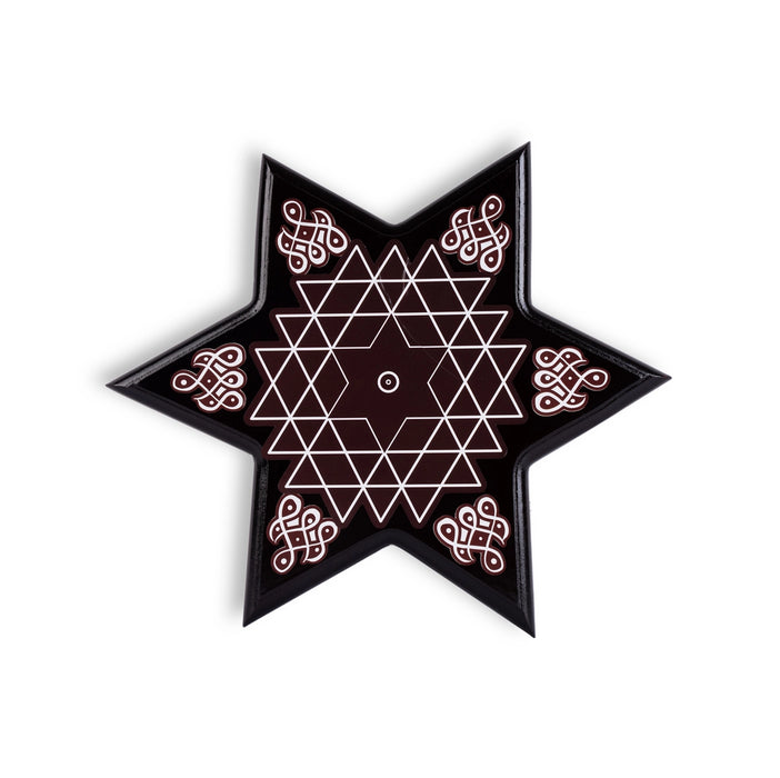 Star Manai Palagai - 2 x 10 Inches | Rangoli Design Chowki / Wooden Bajot / Aasan for Pooja