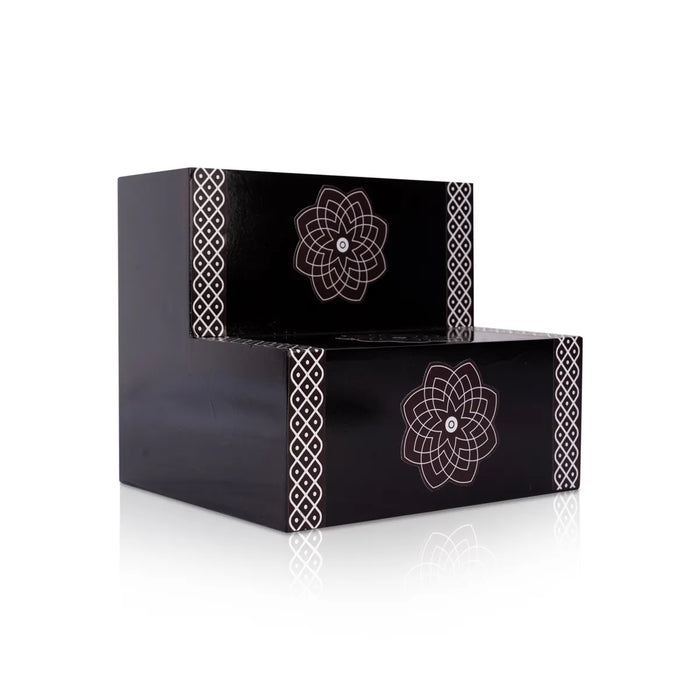 Kolam Design Golu Stand - 7 x 8 x 7 Inches | Wooden Golu Padi/ Diya Stand/ 2 Steps Golu Step for Navratri