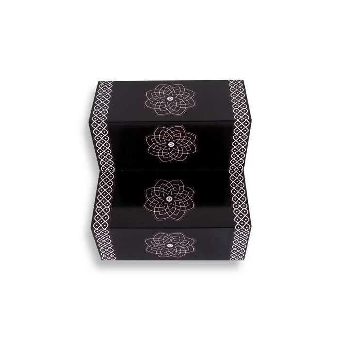 Kolam Design Golu Stand - 7 x 8 x 7 Inches | Wooden Golu Padi/ Diya Stand/ 2 Steps Golu Step for Navratri