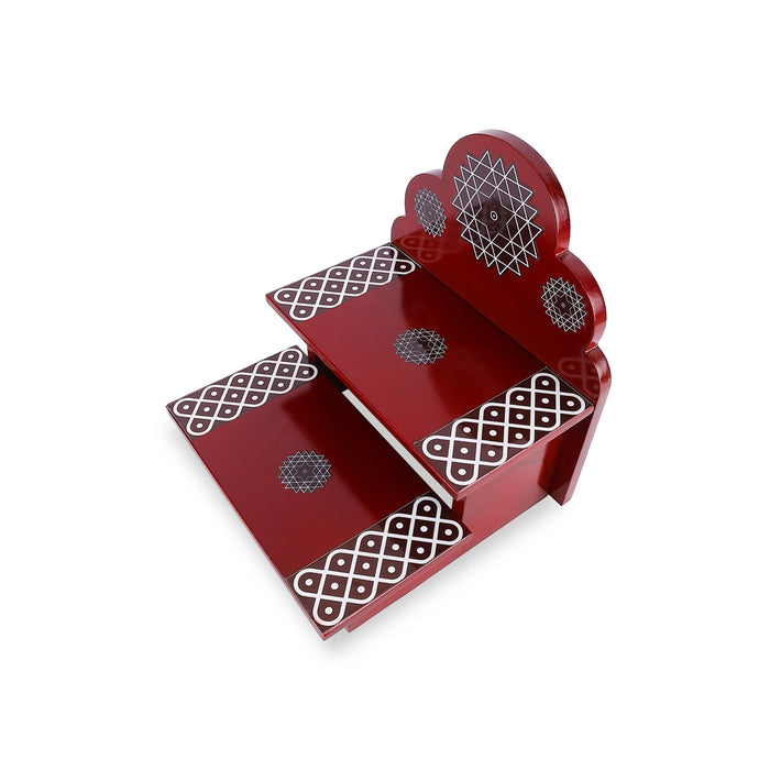 Kolu Padi with Arch - 9 x 8 Inches | Wooden Golu Padi / 2 Steps Golu Step / Kolam Design Golu Stand for Navratri