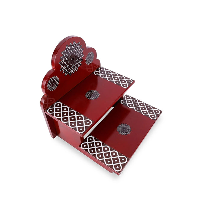 Kolu Padi with Arch - 9 x 8 Inches | Wooden Golu Padi / 2 Steps Golu Step / Kolam Design Golu Stand for Navratri