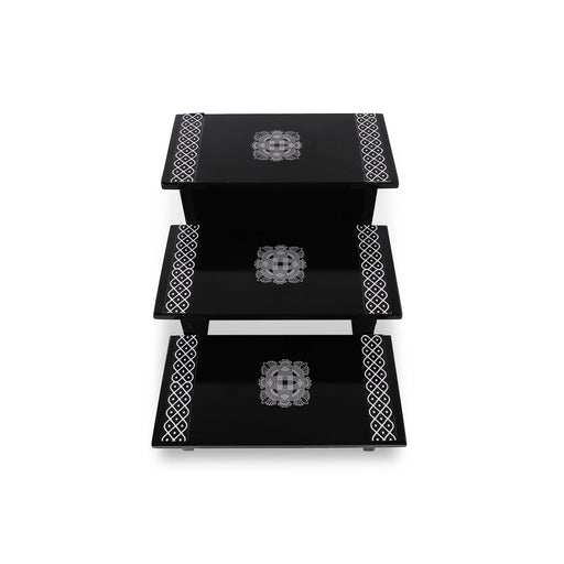 Kolam Design Golu Stand - 7 x 8 Inches | Wooden Golu Padi/ Diya Stand/ 3 Steps Golu Step for Navratri - Golu Padi