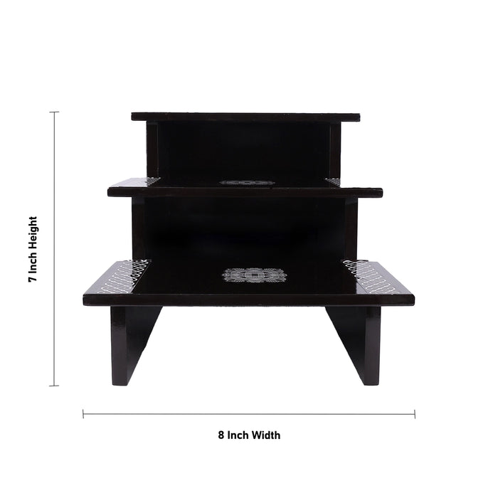 Kolam Design Golu Stand - 7 x 8 Inches | Wooden Golu Padi/ Diya Stand/ 3 Steps Golu Step for Navratri