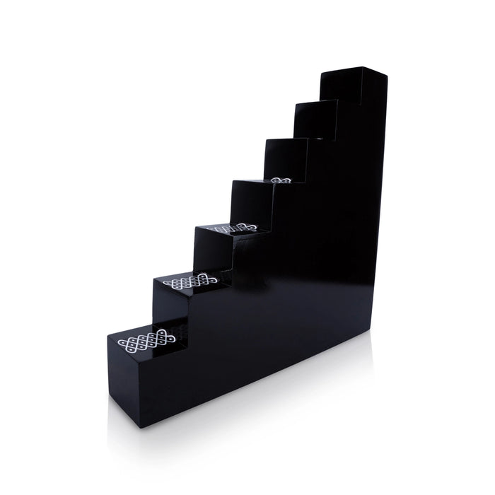 Diya Stand - 3 x 3 Inches | 7 Steps Wooden Stand/ Kolam Design Lamp Stand/ Deepam Stand for Pooja - Lamp Stands & Accessories