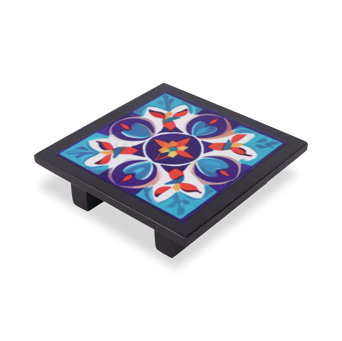 Square Manai - 1 x 4 Inches | Rangoli Chowki / Wooden Bajot / Aasan for Pooja