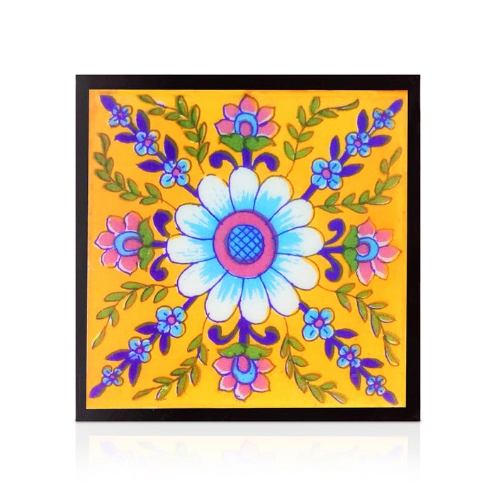 Rangoli Design Manai Palagai - 1.25 X 6 Inches | Square Shape Pooja Chowki/ Wooden Bajot/ Patla For Pooja