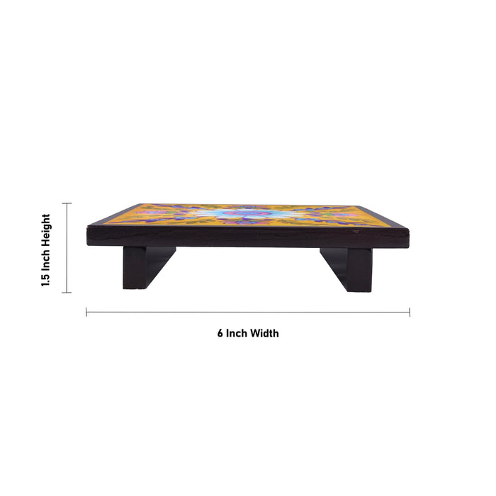 Rangoli Design Manai Palagai - 1.25 X 6 Inches | Square Shape Pooja Chowki/ Wooden Bajot/ Patla For Pooja