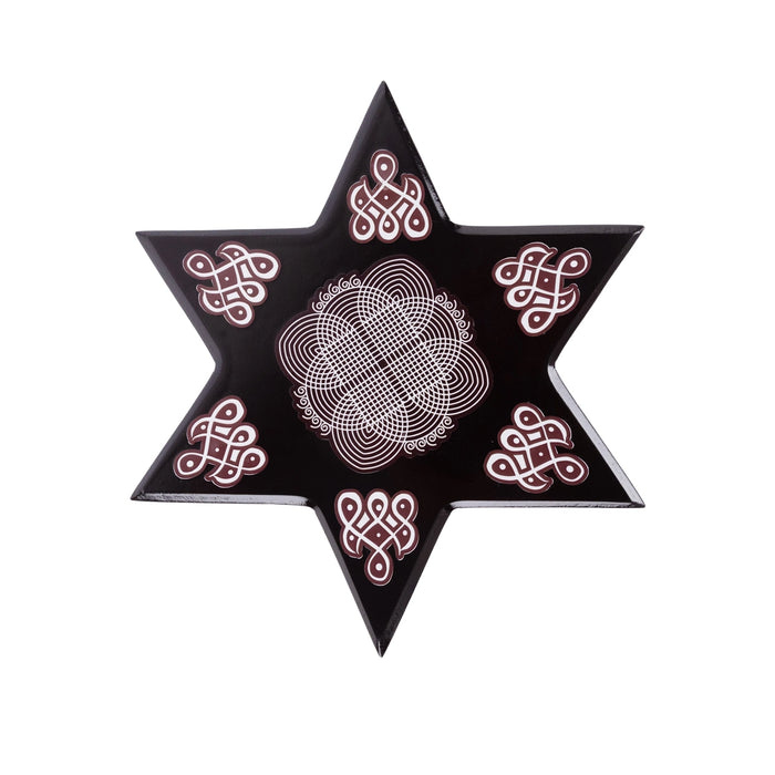 Rangoli Design Manai Palagai - 4 x 8 Inches | Star Shape Pooja Chowki/ Wooden Bajot/ Patla For Pooja