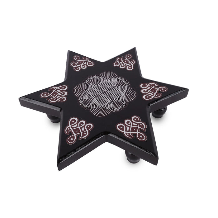 Rangoli Design Manai Palagai - 4 x 8 Inches | Star Shape Pooja Chowki/ Wooden Bajot/ Patla For Pooja