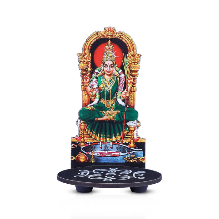 Kamakshi With Kolam Stand - 5.5 x 3.5 Inches | Deity With Wooden Bajot for Pooja