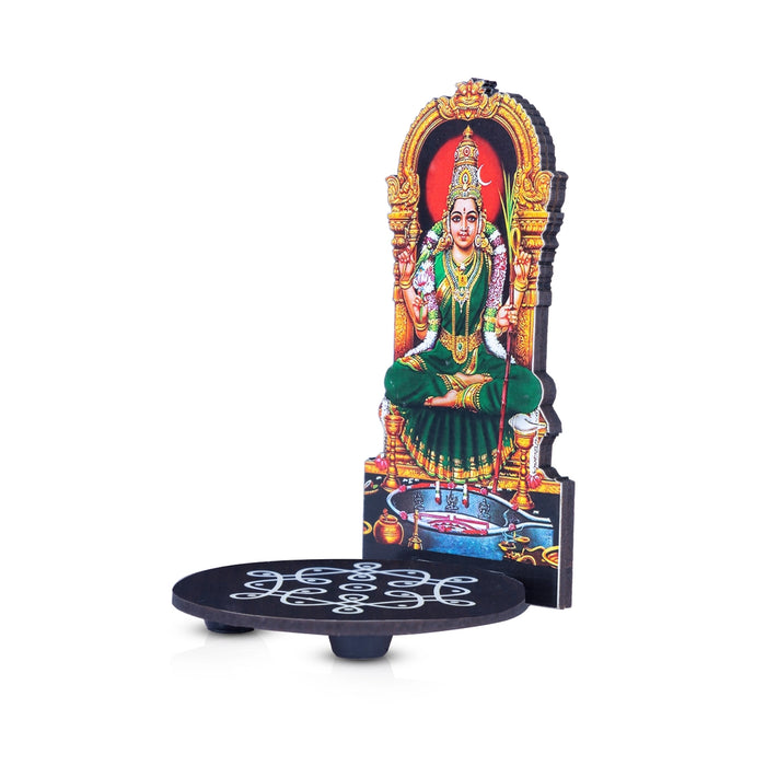 Kamakshi With Kolam Stand - 5.5 x 3.5 Inches | Deity With Wooden Bajot for Pooja