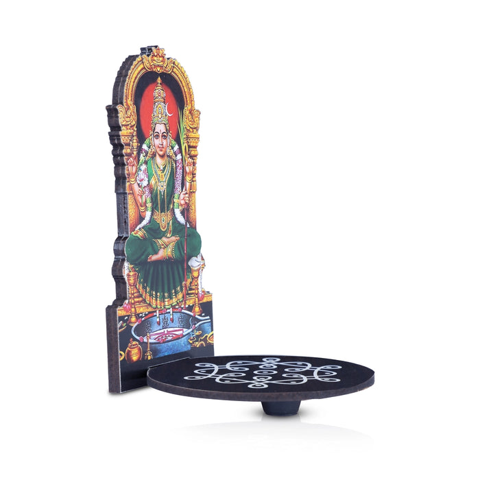 Kamakshi With Kolam Stand - 5.5 x 3.5 Inches | Deity With Wooden Bajot for Pooja