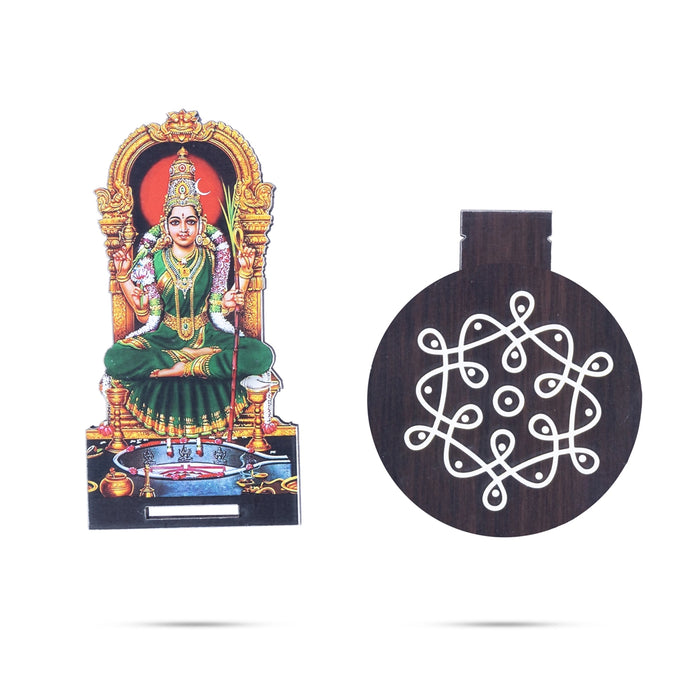 Kamakshi With Kolam Stand - 5.5 x 3.5 Inches | Deity With Wooden Bajot for Pooja