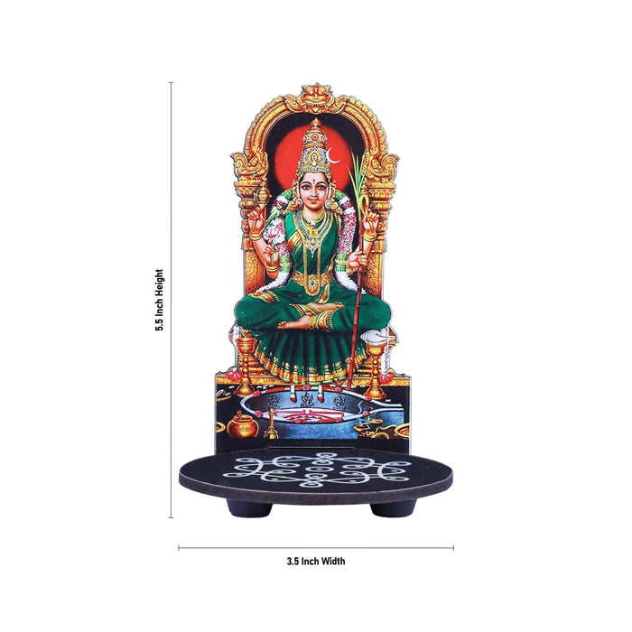 Kamakshi With Kolam Stand - 5.5 x 3.5 Inches | Deity With Wooden Bajot for Pooja