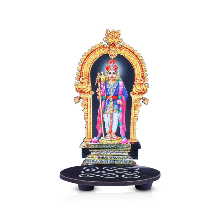 Raja Alangaram Murugan With Kolam Stand - 5.5 x 3.5 Inches | Deity With Wooden Bajot for Pooja - Pooja Aasan & Bajot & Pooja Mat