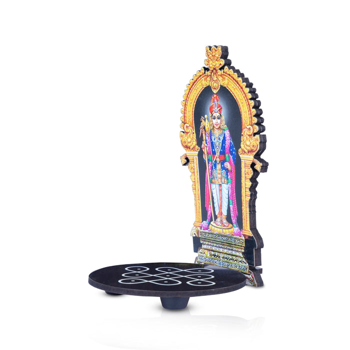 Raja Alangaram Murugan With Kolam Stand - 5.5 x 3.5 Inches | Deity With Wooden Bajot for Pooja - Pooja Aasan & Bajot & Pooja Mat