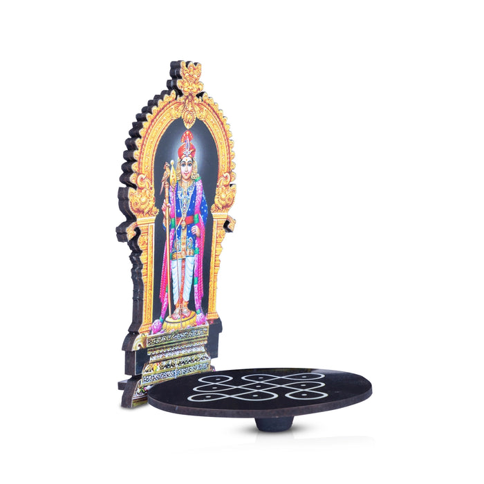 Raja Alangaram Murugan With Kolam Stand - 5.5 x 3.5 Inches | Deity With Wooden Bajot for Pooja - Pooja Aasan & Bajot & Pooja Mat