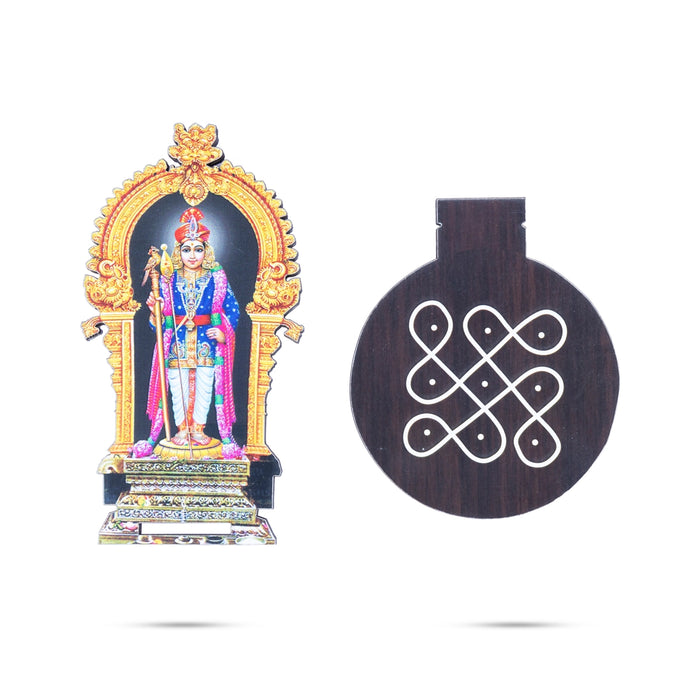 Raja Alangaram Murugan With Kolam Stand - 5.5 x 3.5 Inches | Deity With Wooden Bajot for Pooja - Pooja Aasan & Bajot & Pooja Mat