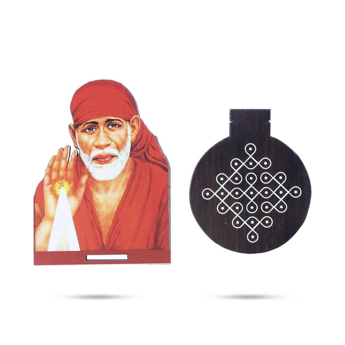 Saibaba With Kolam Stand - 5.5 x 4 Inches | Deity With Wooden Bajot for Pooja