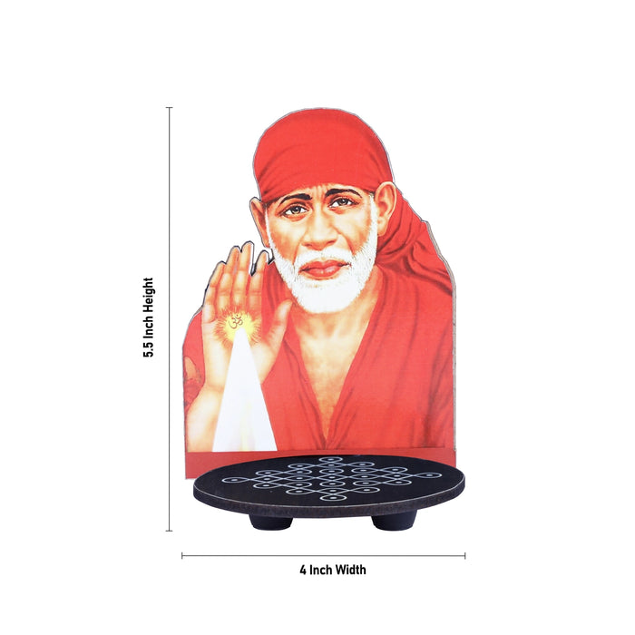 Saibaba With Kolam Stand - 5.5 x 4 Inches | Deity With Wooden Bajot for Pooja