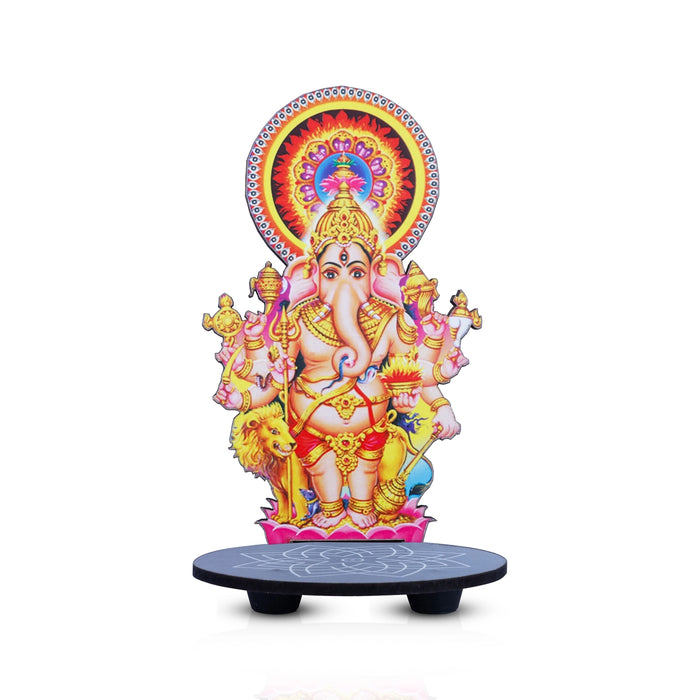 Kan Drishti Ganesha With Kolam Stand - 5 x 3.5 Inches | Deity With Wooden Bajot for Pooja - Pooja Aasan & Bajot & Pooja Mat