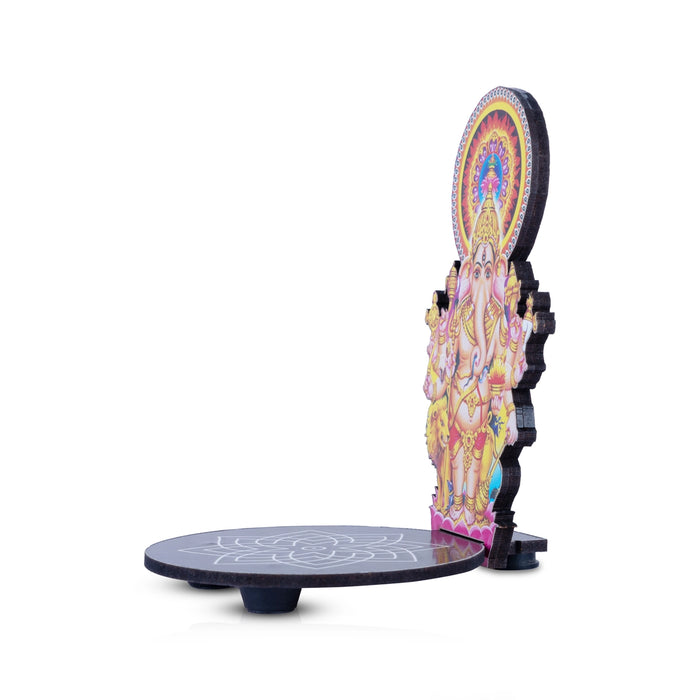 Kan Drishti Ganesha With Kolam Stand - 5 x 3.5 Inches | Deity With Wooden Bajot for Pooja - Pooja Aasan & Bajot & Pooja Mat