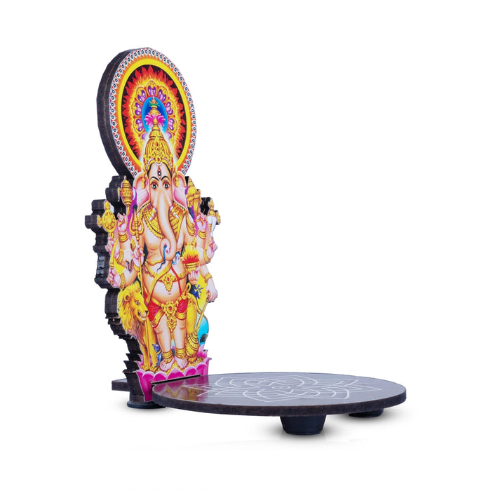 Kan Drishti Ganesha With Kolam Stand - 5 x 3.5 Inches | Deity With Wooden Bajot for Pooja - Pooja Aasan & Bajot & Pooja Mat