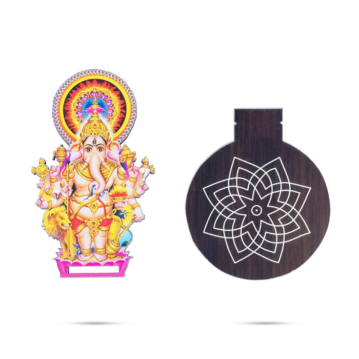 Kan Drishti Ganesha With Kolam Stand - 5 x 3.5 Inches | Deity With Wooden Bajot for Pooja - Pooja Aasan & Bajot & Pooja Mat