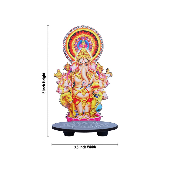Kan Drishti Ganesha With Kolam Stand - 5 x 3.5 Inches | Deity With Wooden Bajot for Pooja - Pooja Aasan & Bajot & Pooja Mat