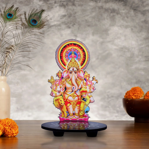Kan Drishti Ganesha With Kolam Stand - 5 x 3.5 Inches | Deity With Wooden Bajot for Pooja - Pooja Aasan & Bajot & Pooja Mat