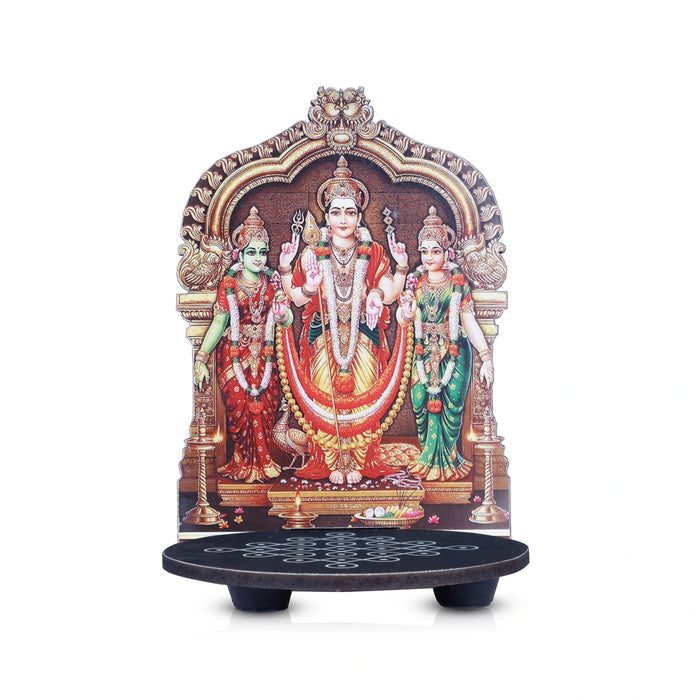 Murugan Valli Deivanai With Kolam Stand - 5 x 4 Inches | Deity With Wooden Bajot for Pooja - Pooja Aasan & Bajot & Pooja Mat
