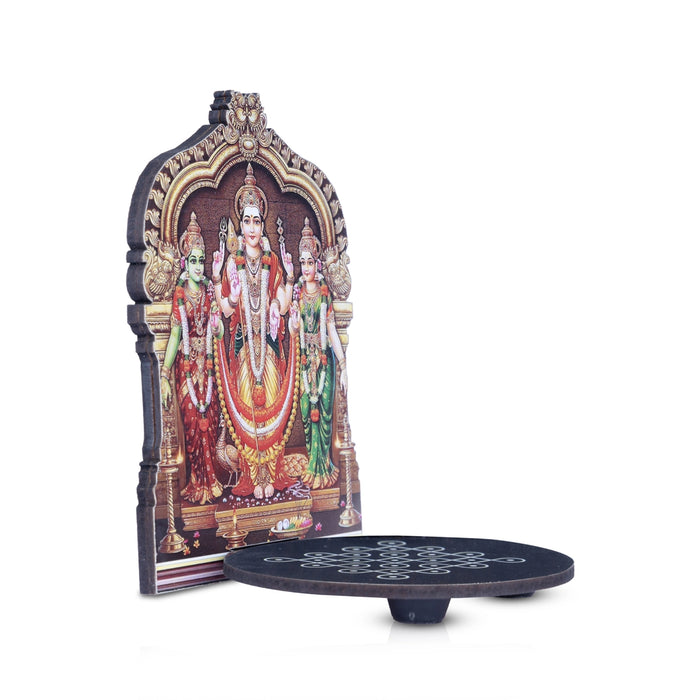 Murugan Valli Deivanai With Kolam Stand - 5 x 4 Inches | Deity With Wooden Bajot for Pooja - Pooja Aasan & Bajot & Pooja Mat