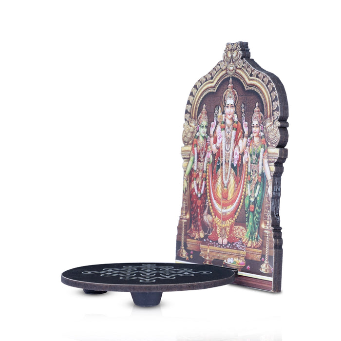 Murugan Valli Deivanai With Kolam Stand - 5 x 4 Inches | Deity With Wooden Bajot for Pooja - Pooja Aasan & Bajot & Pooja Mat