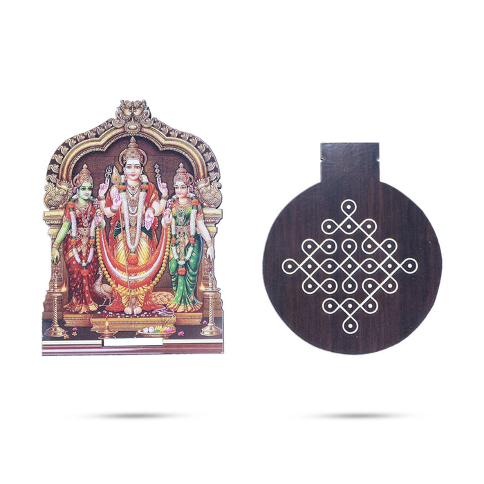 Murugan Valli Deivanai With Kolam Stand - 5 x 4 Inches | Deity With Wooden Bajot for Pooja - Pooja Aasan & Bajot & Pooja Mat