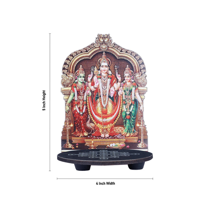 Murugan Valli Deivanai With Kolam Stand - 5 x 4 Inches | Deity With Wooden Bajot for Pooja - Pooja Aasan & Bajot & Pooja Mat