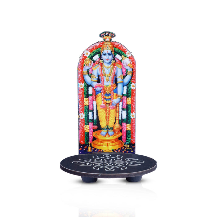 Guruvayurappa With Kolam Stand - 5 x 3.5 Inches | Deity With Wooden Bajot for Pooja