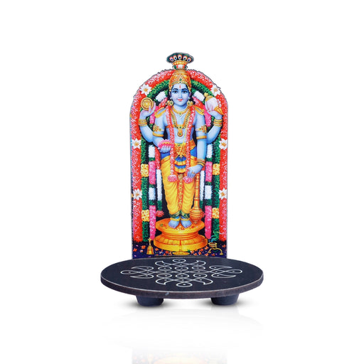 Guruvayurappa With Kolam Stand - 5 x 3.5 Inches | Deity With Wooden Bajot for Pooja - Pooja Aasan & Bajot & Pooja Mat