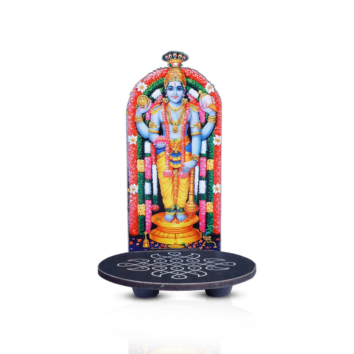 Guruvayurappa With Kolam Stand - 5 x 3.5 Inches | Deity With Wooden Bajot for Pooja - Pooja Aasan & Bajot & Pooja Mat