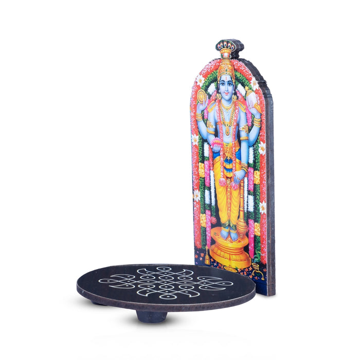 Guruvayurappa With Kolam Stand - 5 x 3.5 Inches | Deity With Wooden Bajot for Pooja