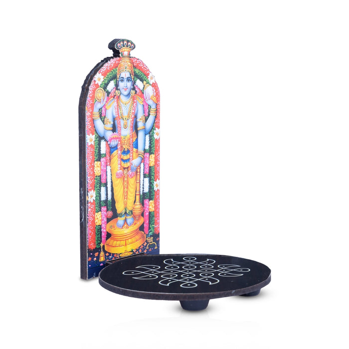 Guruvayurappa With Kolam Stand - 5 x 3.5 Inches | Deity With Wooden Bajot for Pooja