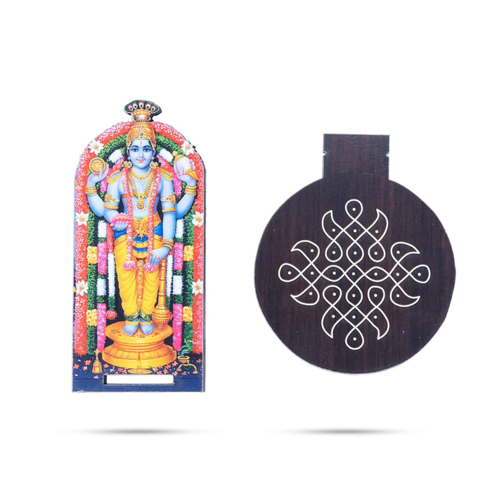 Guruvayurappa With Kolam Stand - 5 x 3.5 Inches | Deity With Wooden Bajot for Pooja - Pooja Aasan & Bajot & Pooja Mat